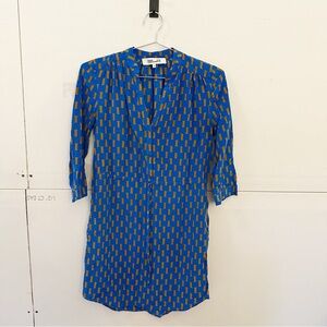 Diane Von Furstenberg FREYA Gibson Toffee Blue and Gold Midi Dress Silk Sz 6